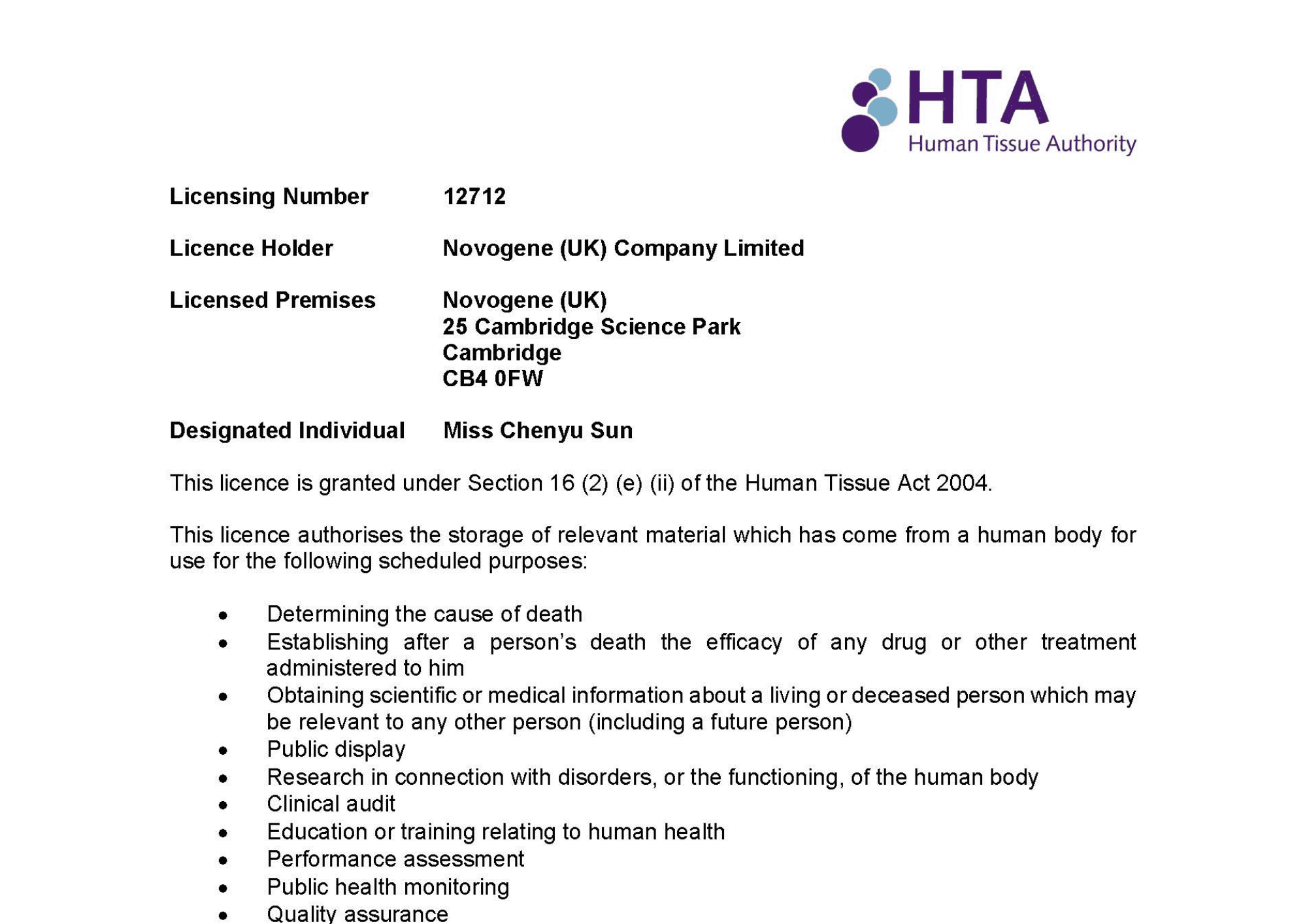HTA Licence